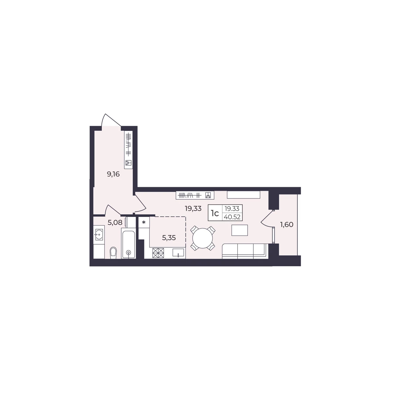 Планировка квартиры № 10А, 40.52 м²