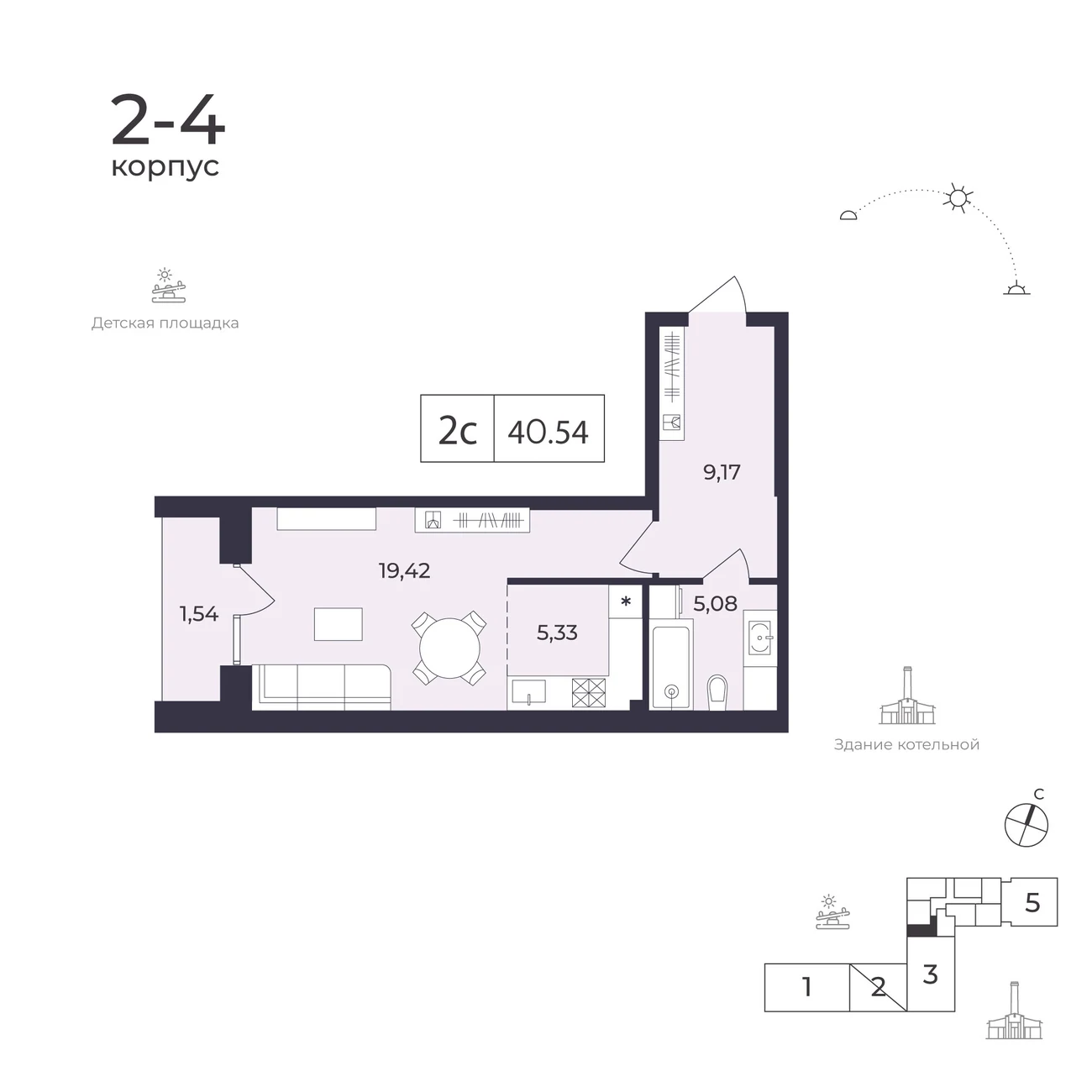 Планировка квартиры № 212Б, 40.54 м²