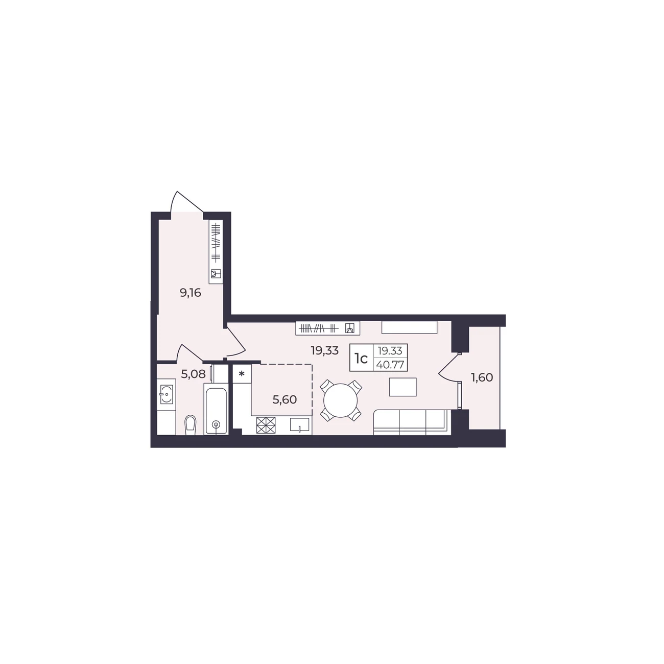 Планировка квартиры № 3А, 40.77 м²